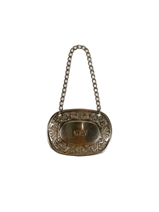 Vintage Barware - Silver Plated Decanter Label - Gin