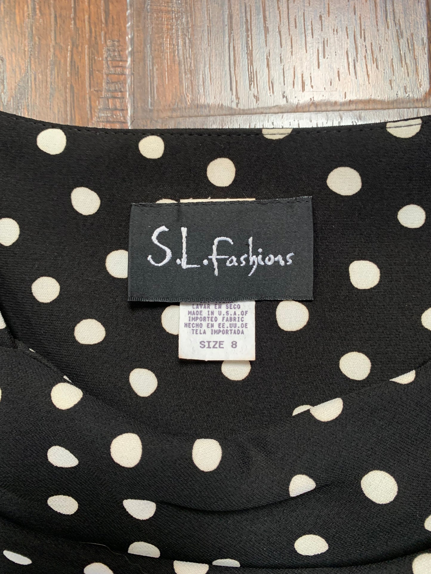 Vintage Clothing - Fit and Flare Midi Dress - Black with White Polka Dots - S.L. Fashions -  Medium