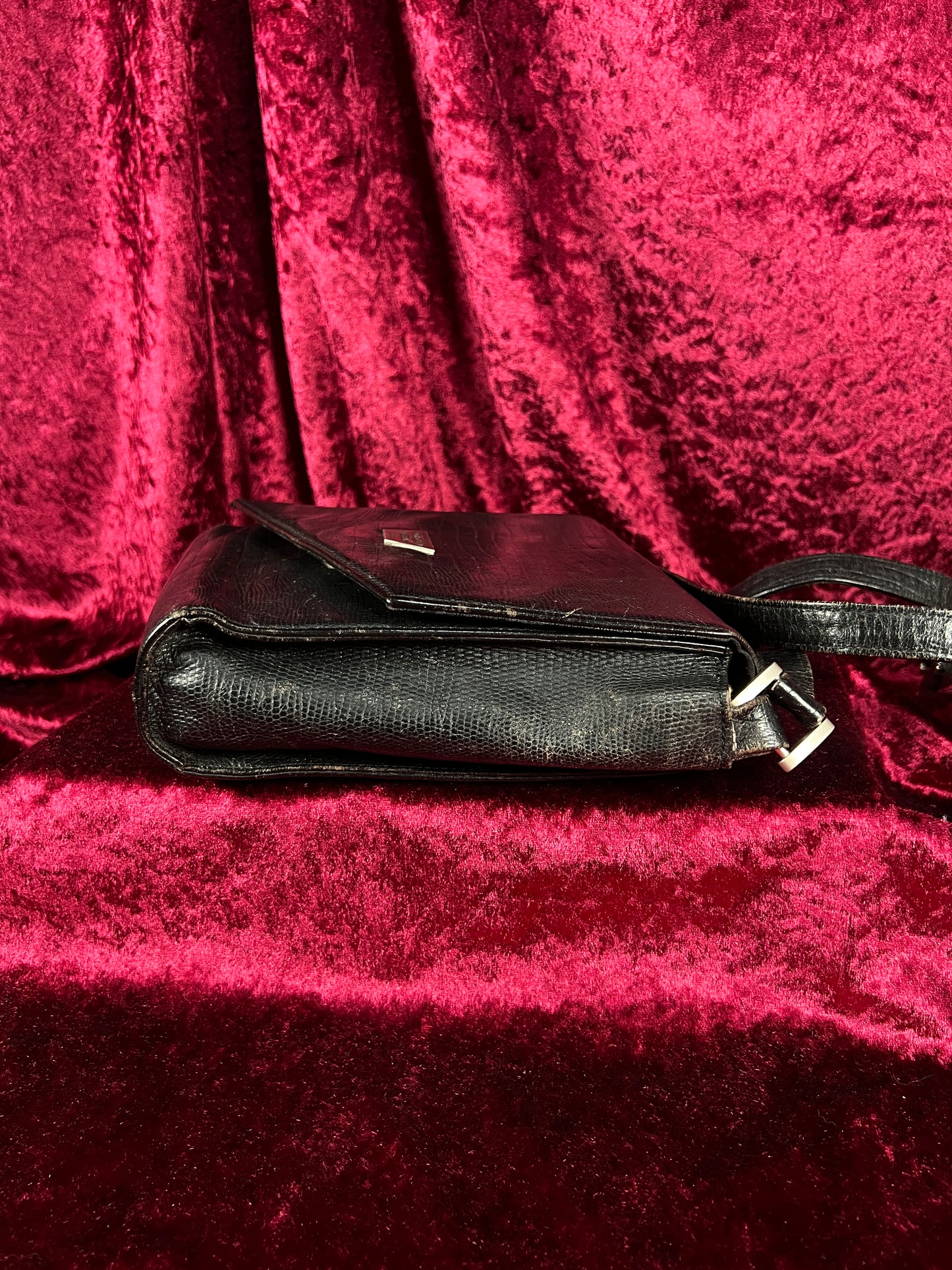 Vintage Roberto Fabris Leather Crossbody Bag - Black Lizard Embossed Purse