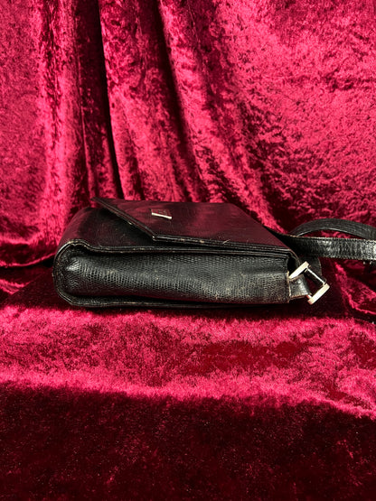 Vintage Roberto Fabris Leather Crossbody Bag - Black Lizard Embossed Purse