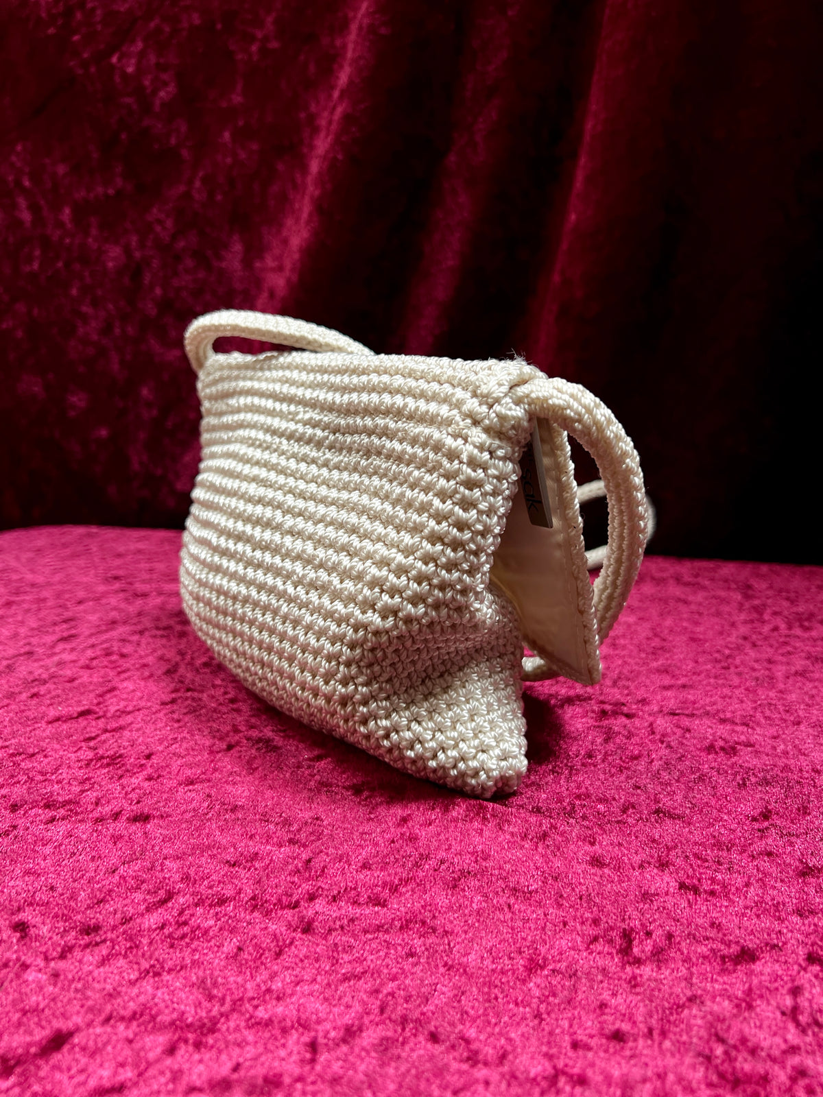 Vintage The Sak Crochet Crossbody Bag - Sandy White Mini Flap Purse