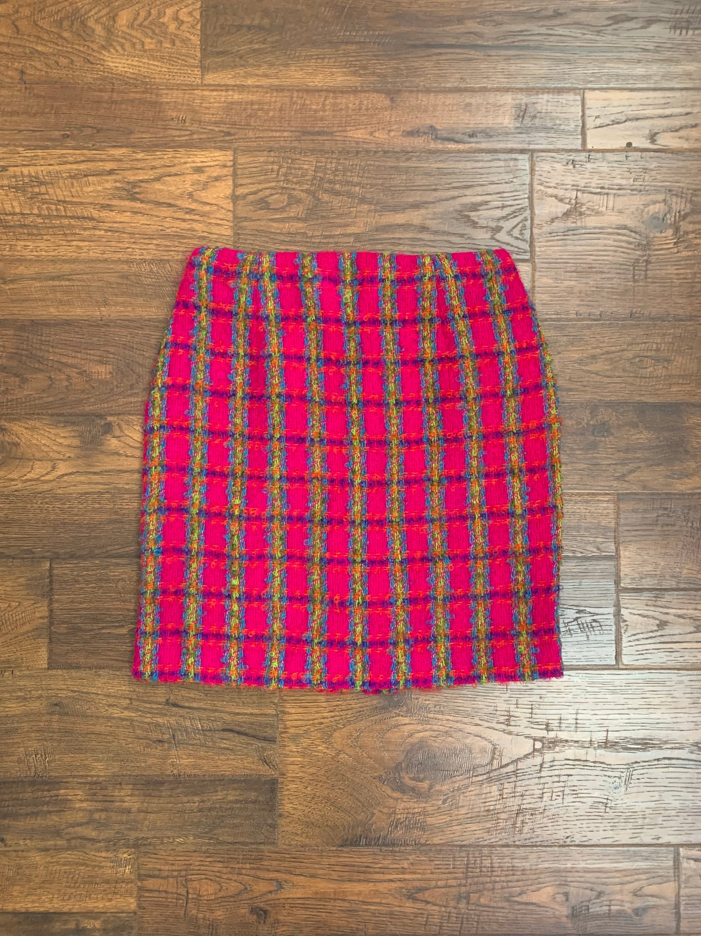 Vintage Saks Fifth Avenue Wool & Mohair Skirt - Hot Pink Plaid - Medium - Made In U.S.A