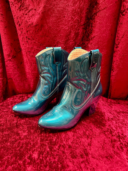 Vintage Style Shoes - Heeled Cowboy Boots - Electric Blue - Size 5 - But Another Innocent Tale (BAIT)