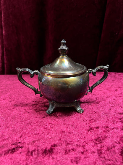 Vintage Silverplate Sugar Bowl - Footed Lidded Trophy Style