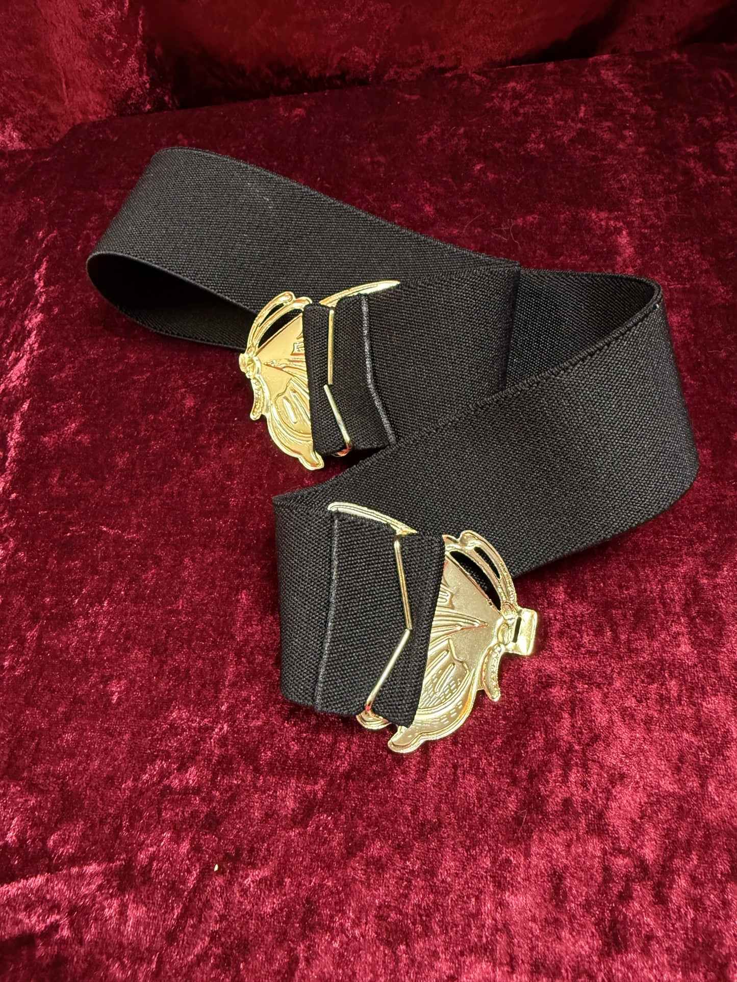 Vintage Accessories - 1980s Butterfly Clasp Elastic Waist Belt - Black