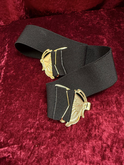 Vintage Accessories - 1980s Butterfly Clasp Elastic Waist Belt - Black
