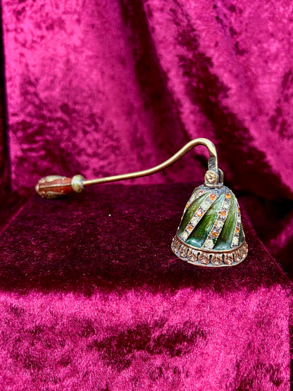 Vintage Brass Enamel Candle Snuffer - Jeweled Green Victorian Revival