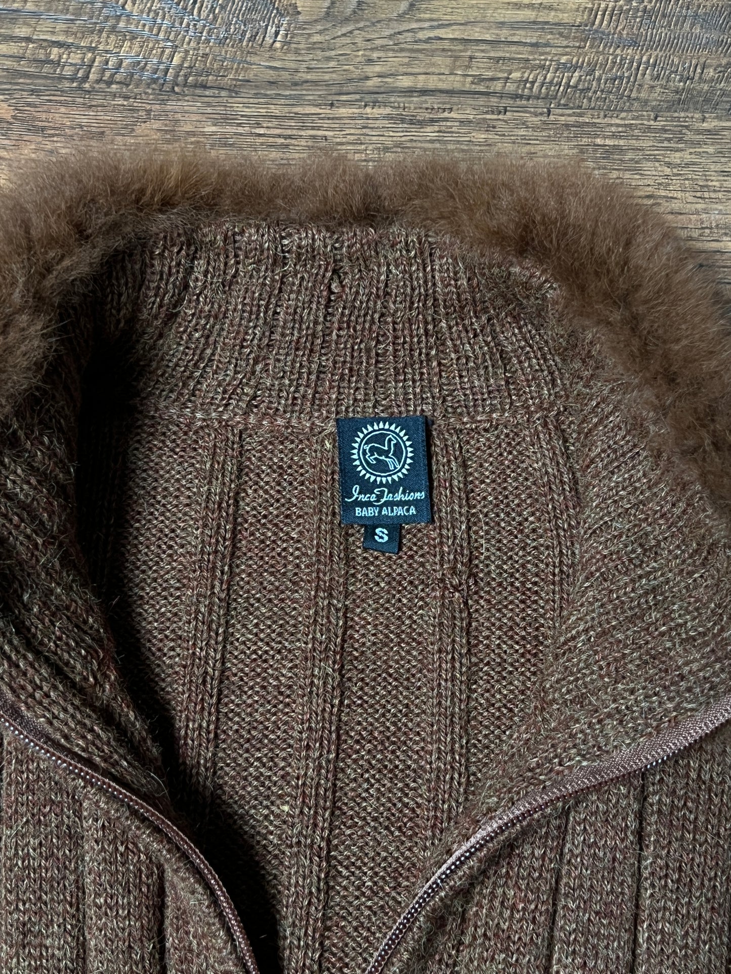 Vintage Inca Fashions Knit Sweater — Baby Alpaca Fur Collar Zip Front - Size Small