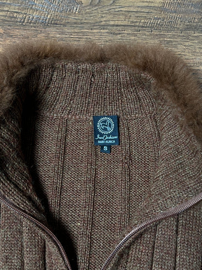Vintage Inca Fashions Knit Sweater — Baby Alpaca Fur Collar Zip Front - Size Small