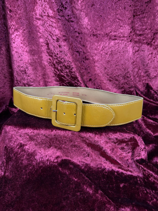 Vintage Accessories - 1980s Genuine Leather Waist Belt - Dark Mustard Yellow - Accessories By Pearl - Medium