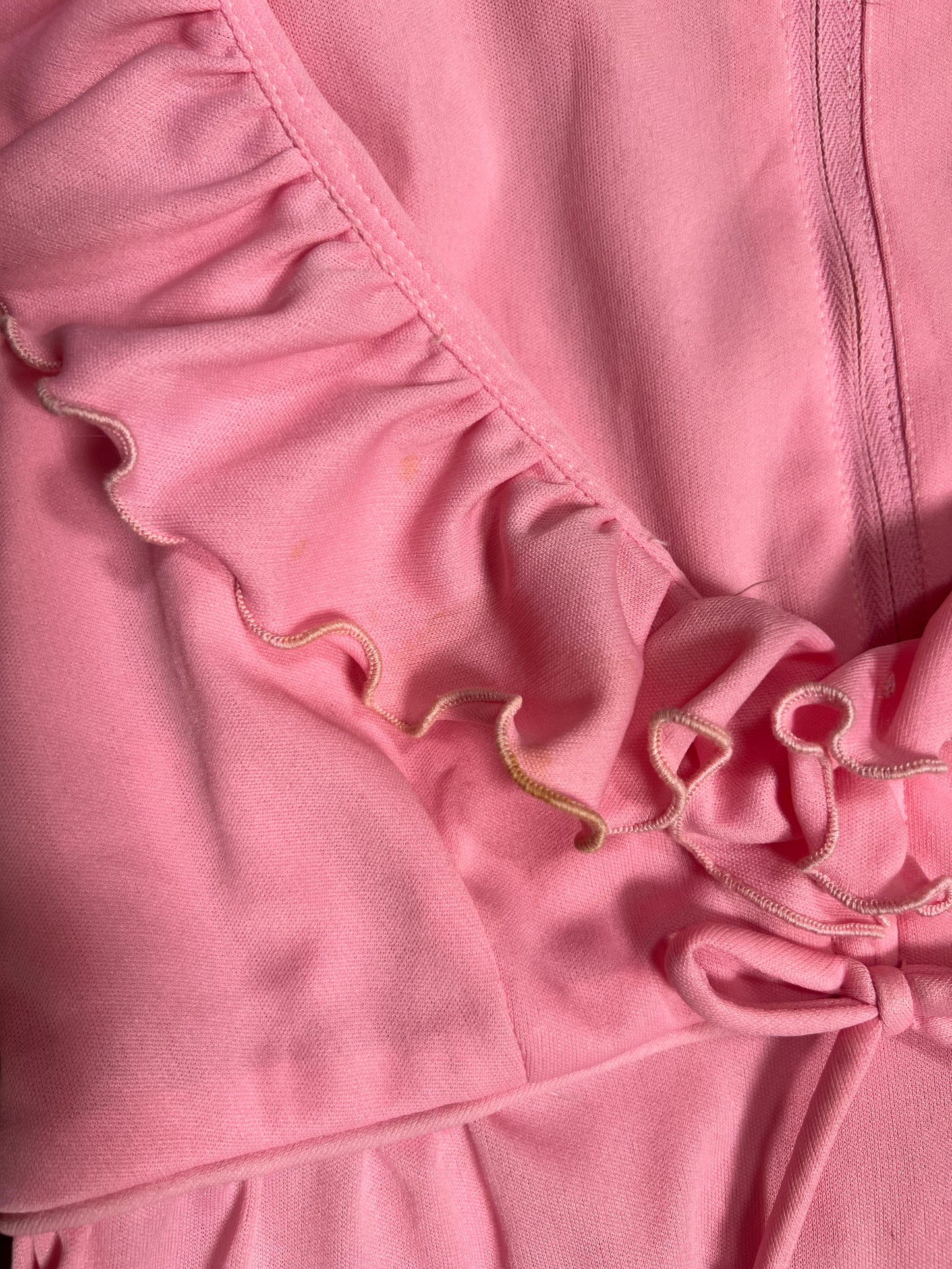 Vintage Clothing - Long V-Neck Empire Waist Dress - Ruffled Collar - Candy Pink - Editions - Small
