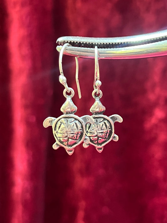 Vintage Jewelry - Drop Earrings - 925 Sterling Silver - Turtles