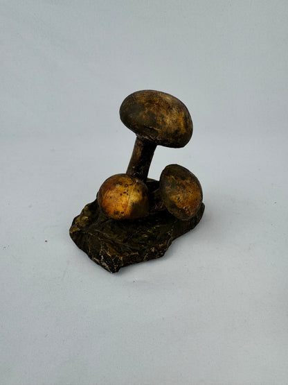 Vintage 1970s Chalkware 3D Toadstool Mushroom Decor Sculpture - Set of 2