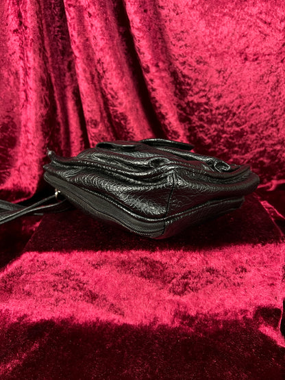Vintage Faux Leather Crossbody Bag - Black Utility Pocket Shoulder Purse - Jaclyn Smith