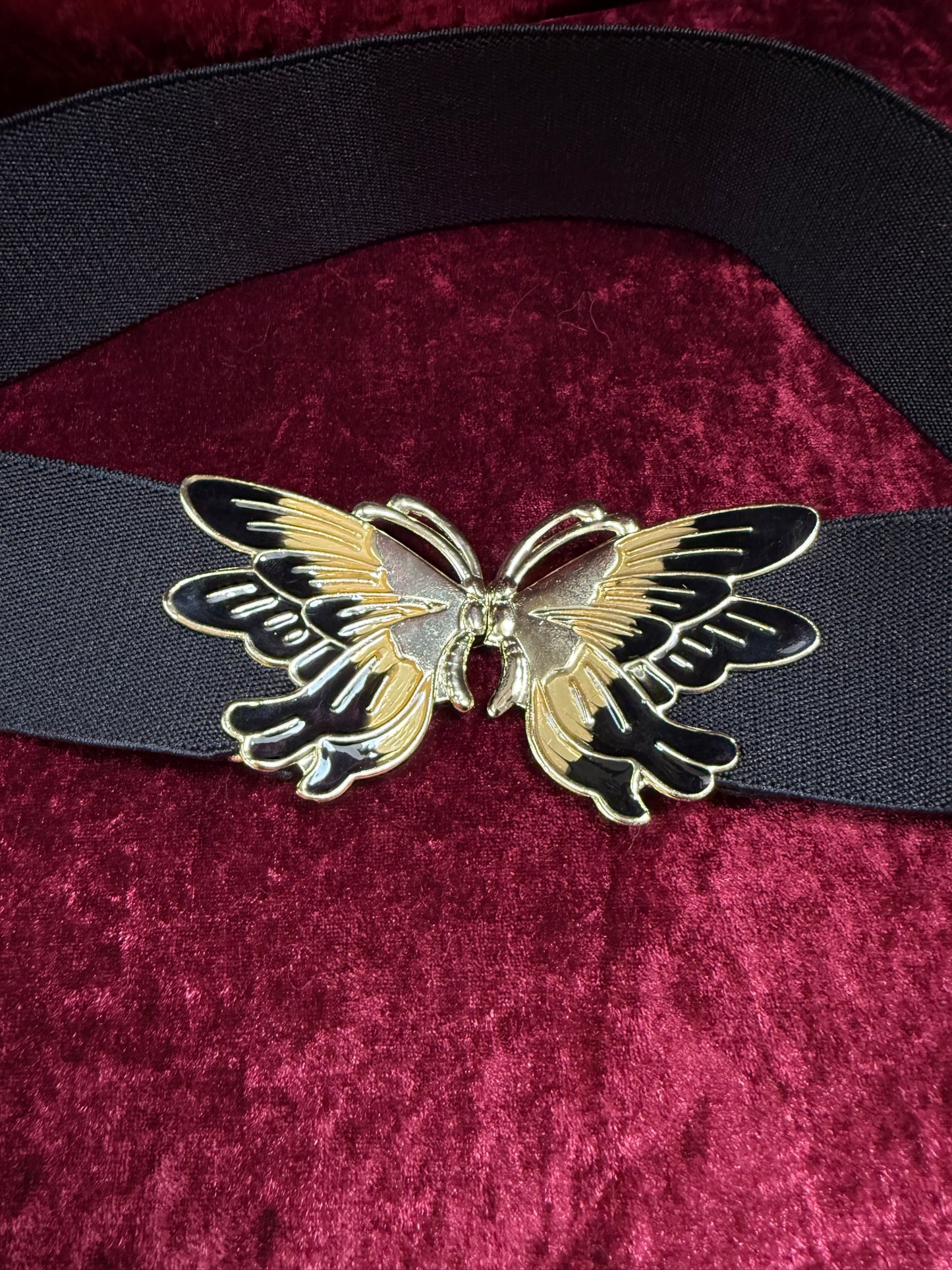 Vintage Accessories - 1980s Butterfly Clasp Elastic Waist Belt - Black
