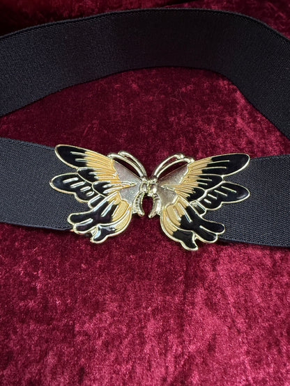 Vintage Accessories - 1980s Butterfly Clasp Elastic Waist Belt - Black
