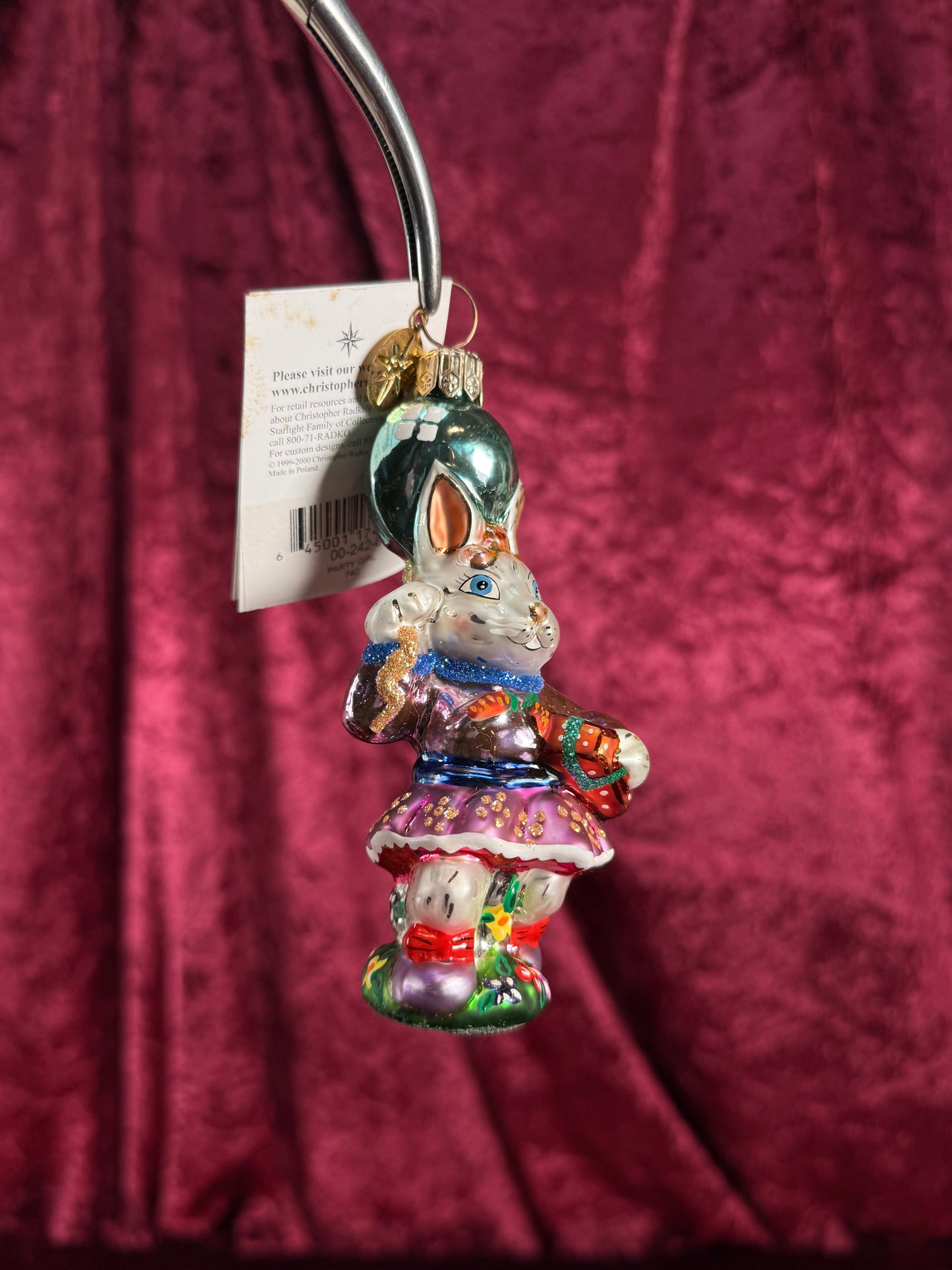 Vintage Christmas - Handblown Glass Ornament - Party Girl Bunny - 74C - Christopher Radko