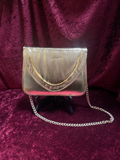 Vintage Accessories - 1980s Gold Metallic Evening Purse with Chain Shoulder Strap - Walborg