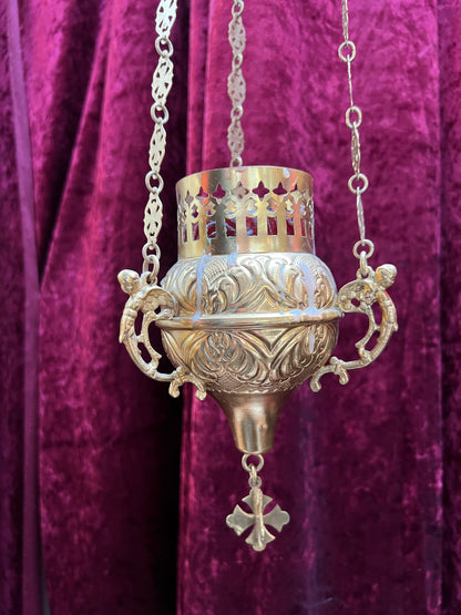 Vintage Religio - Antique Sanctuary Candle Lamp / Incense Censer - Gold and Cherubs