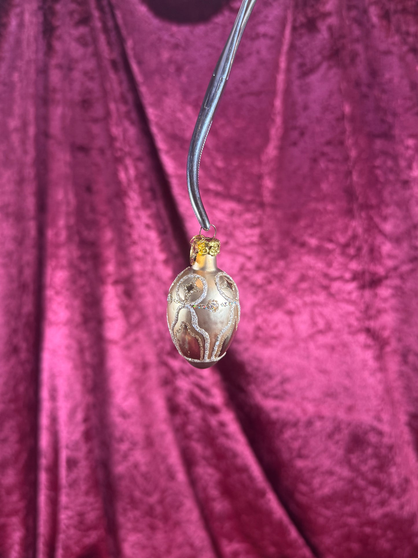 Vintage Christmas - Handblown Glass Ornament - Gold Glitter Spindle - KSA - 2.5"