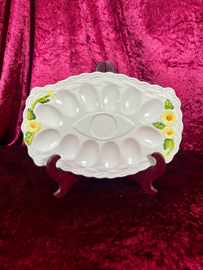 Vintage Kitchen - Ceramic Deviled Egg Serving Platter - 5182 / Yellow Daisies - Geo Z. Lefton