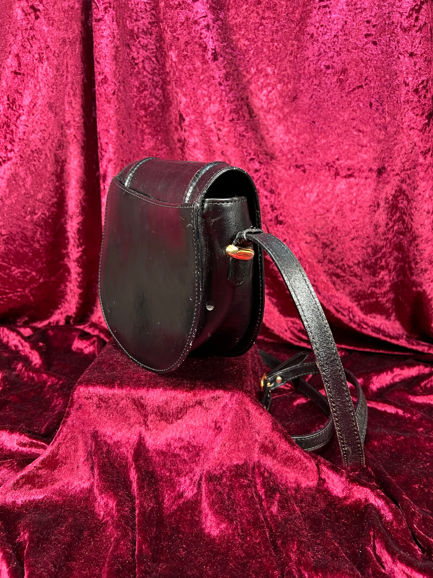 Vintage Black Leather Crossbody Bag - Bally Italy Saddle Purse