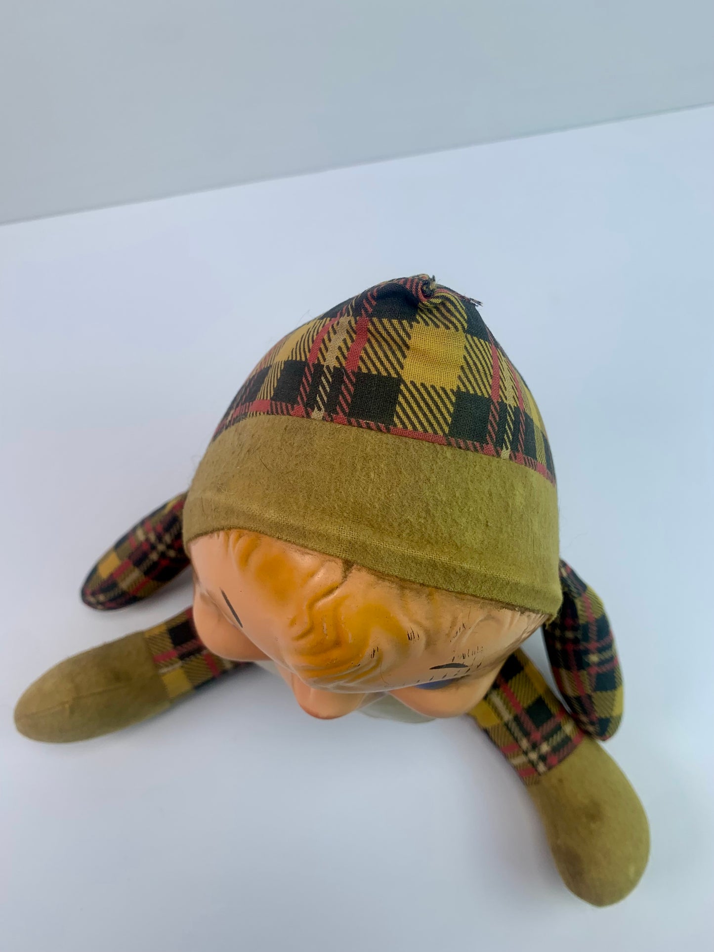 Vintage Toys - Plush Humpty Doll - Celluloid Face - Plaid Body - 1950s