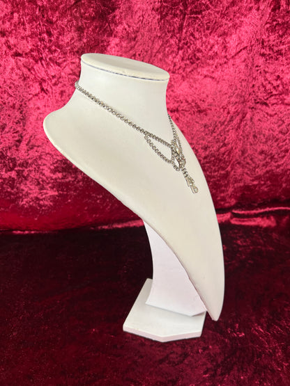 Vintage Jewelry - Bib / Collar Necklace - Silver Tone Metal - Clear Rhinestones - 14.5”