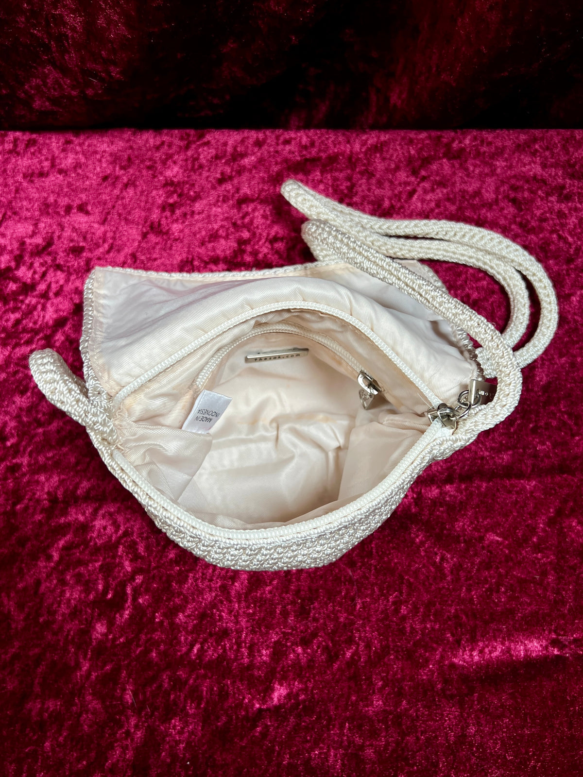 Vintage The Sak Crochet Crossbody Bag - Sandy White Mini Flap Purse
