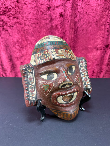 Vintage Wall Decor - Hand Painted Wood Ceremonial Mask - Central American