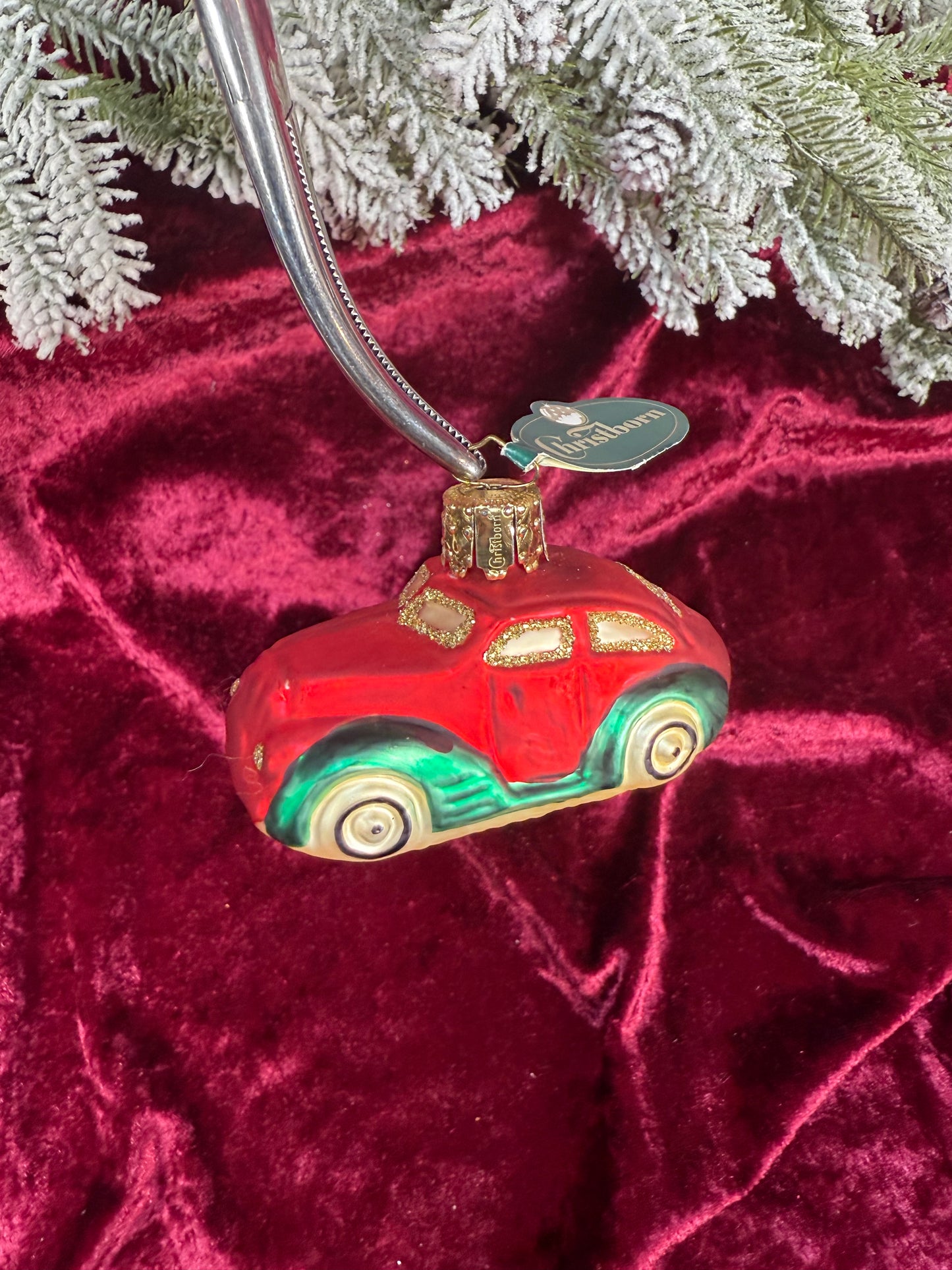 Vintage Christmas - Handblown Glass Ornament - Red Car - Christborn - Germany