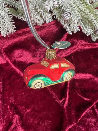 Vintage Christmas - Handblown Glass Ornament - Red Car - Christborn - Germany