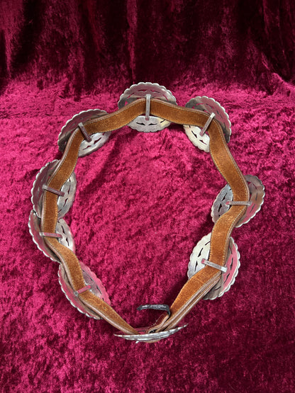 Vintage Brighton Leather Concho Belt - Silver Sunflower Western Belt USA Made - 29.5-33.5"