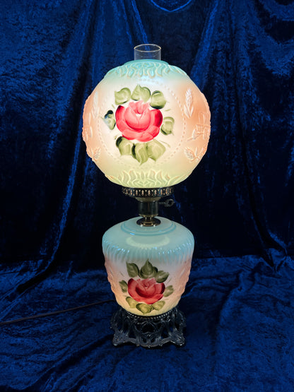 Vintage Fenton Milk Glass Table Lamp – Hand Painted Roses Double Globe Hurricane Parlor Style