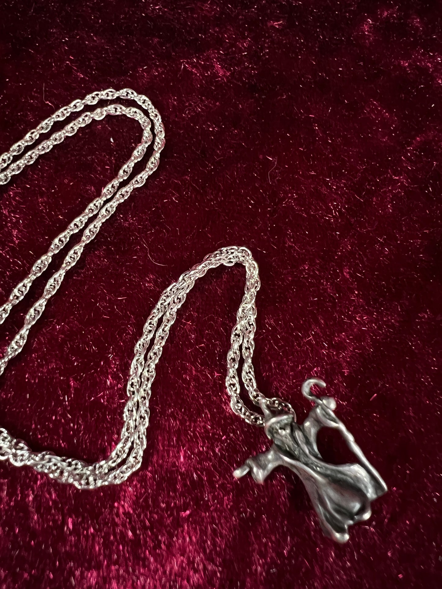 Vintage Silver Tone Wizard Pendant - Renaissance Fantasy Figure Necklace