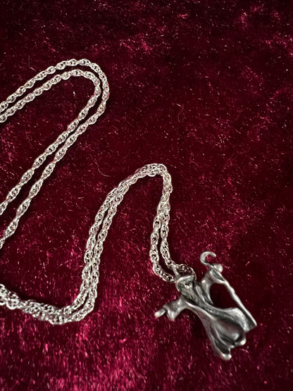 Vintage Silver Tone Wizard Pendant - Renaissance Fantasy Figure Necklace