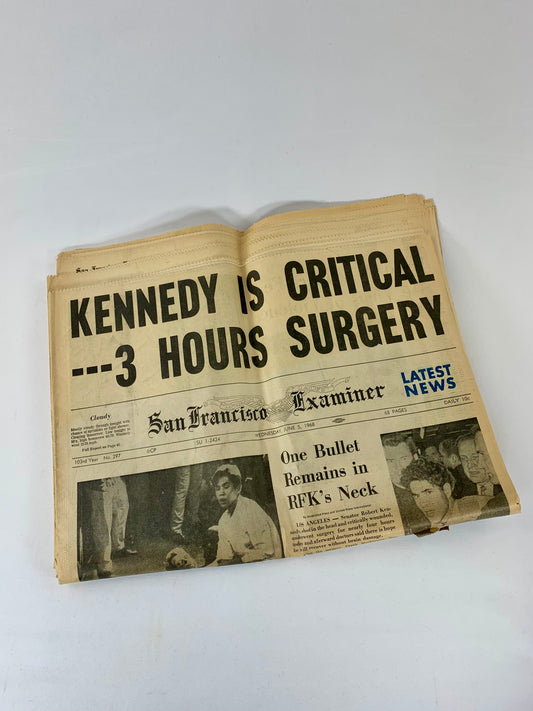 Vintage San Francisco Examiner Newspaper "Kennedy Is Critical" - June 5, 1968