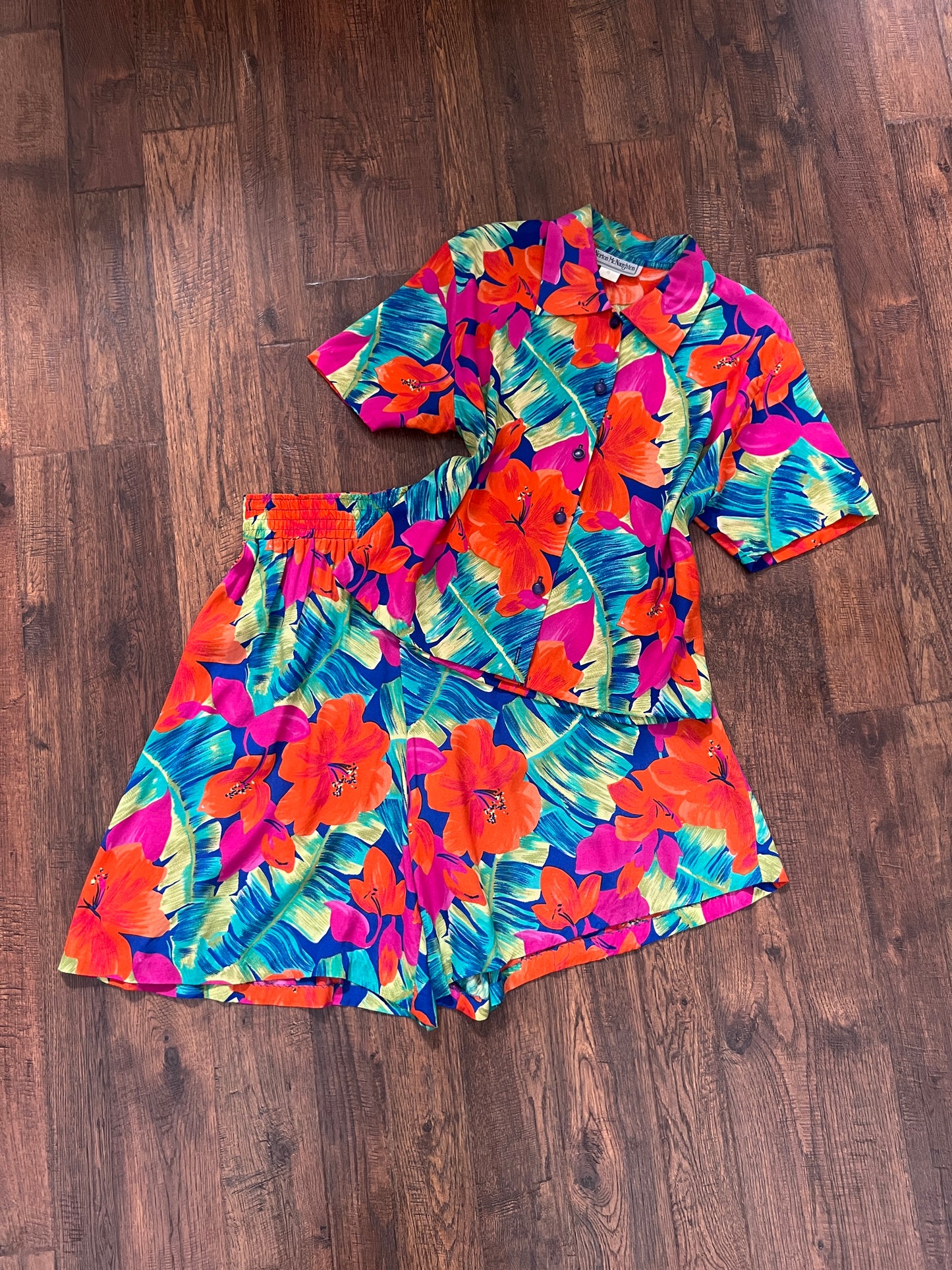 Vintage Norton McNaughton Tropical Two Piece Set - Bright Hawaiian Florals - Medium