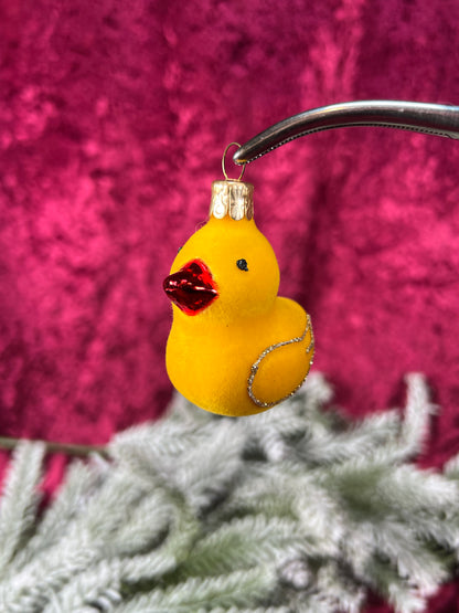 Vintage Christmas - Handblown Glass Ornament - Fuzzy Rubber Ducky