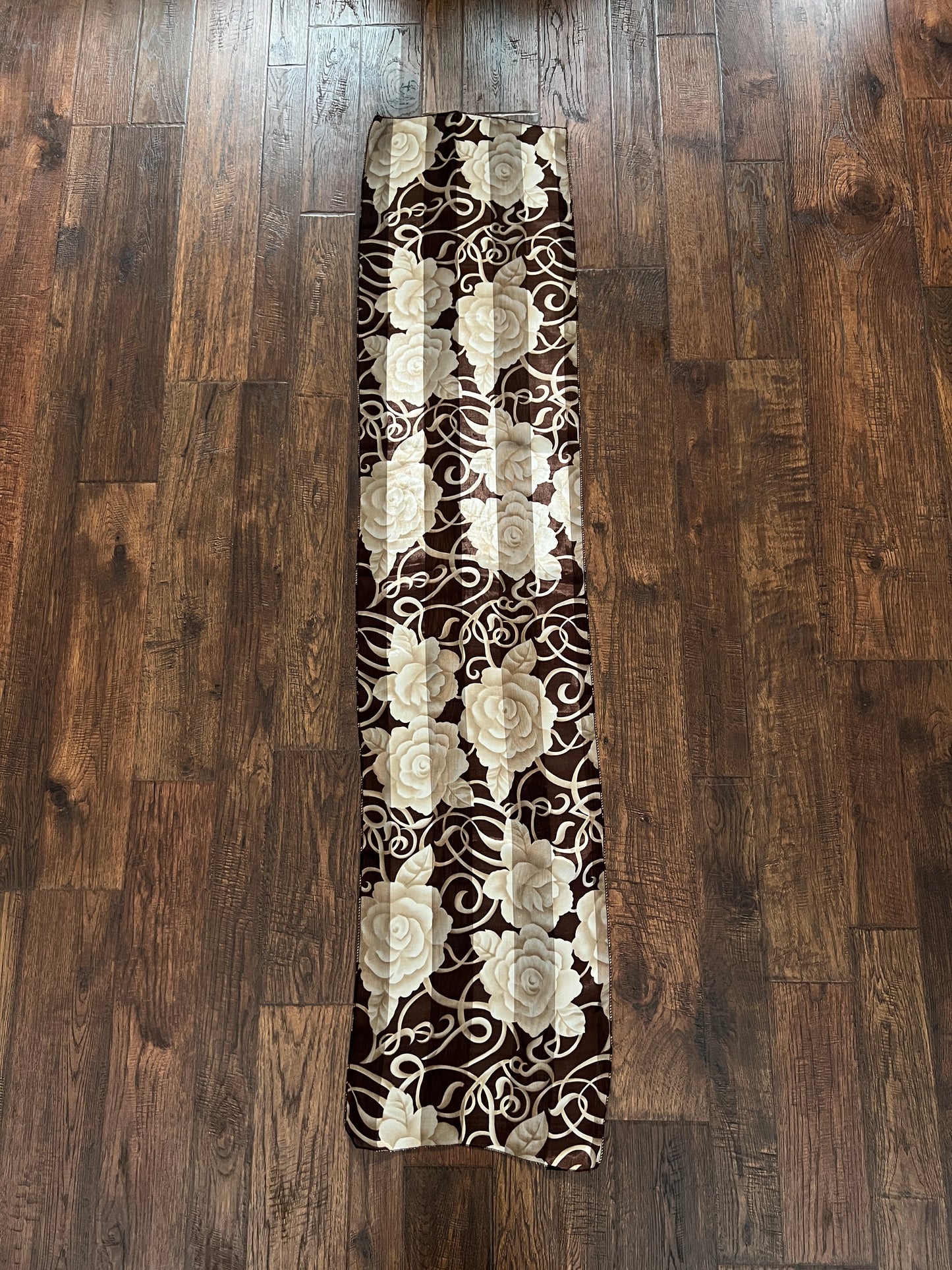 Vintage Floral Scarf - Brown Ivory Rose Semi Sheer Wrap