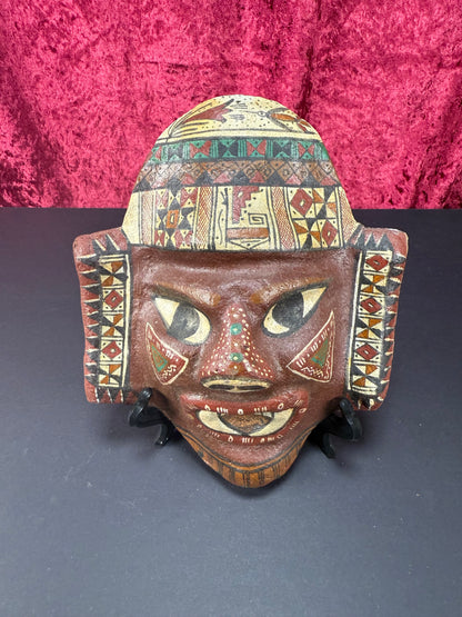 Vintage Wall Decor - Hand Painted Wood Ceremonial Mask - Central American