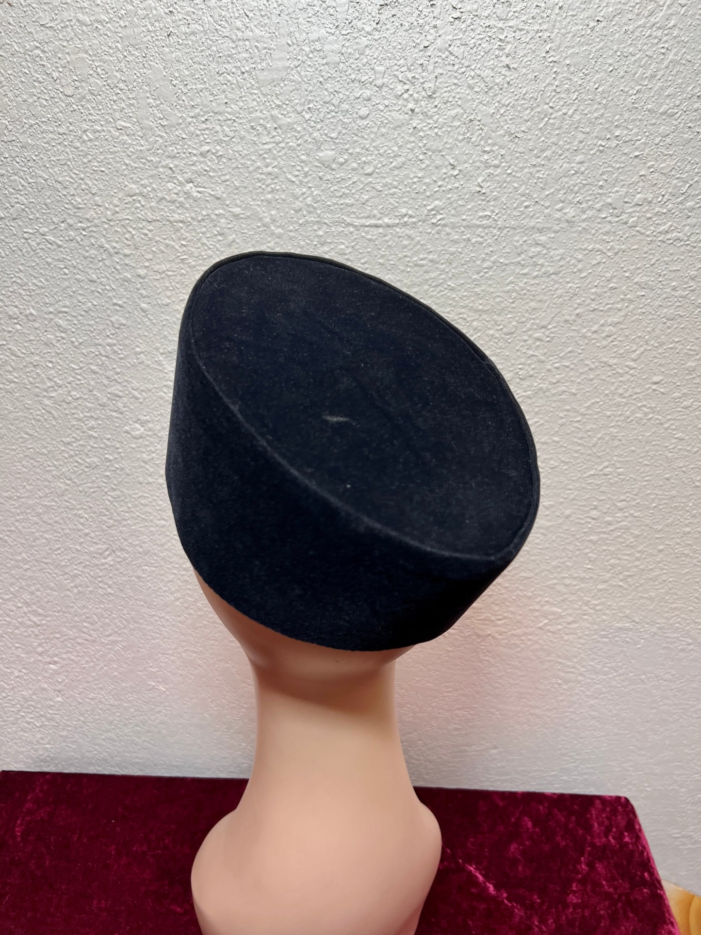 Vintage Accessories - Taqiyah / Kufi Hat - Black Short Pile Lyon Velvet - 22 1/2"