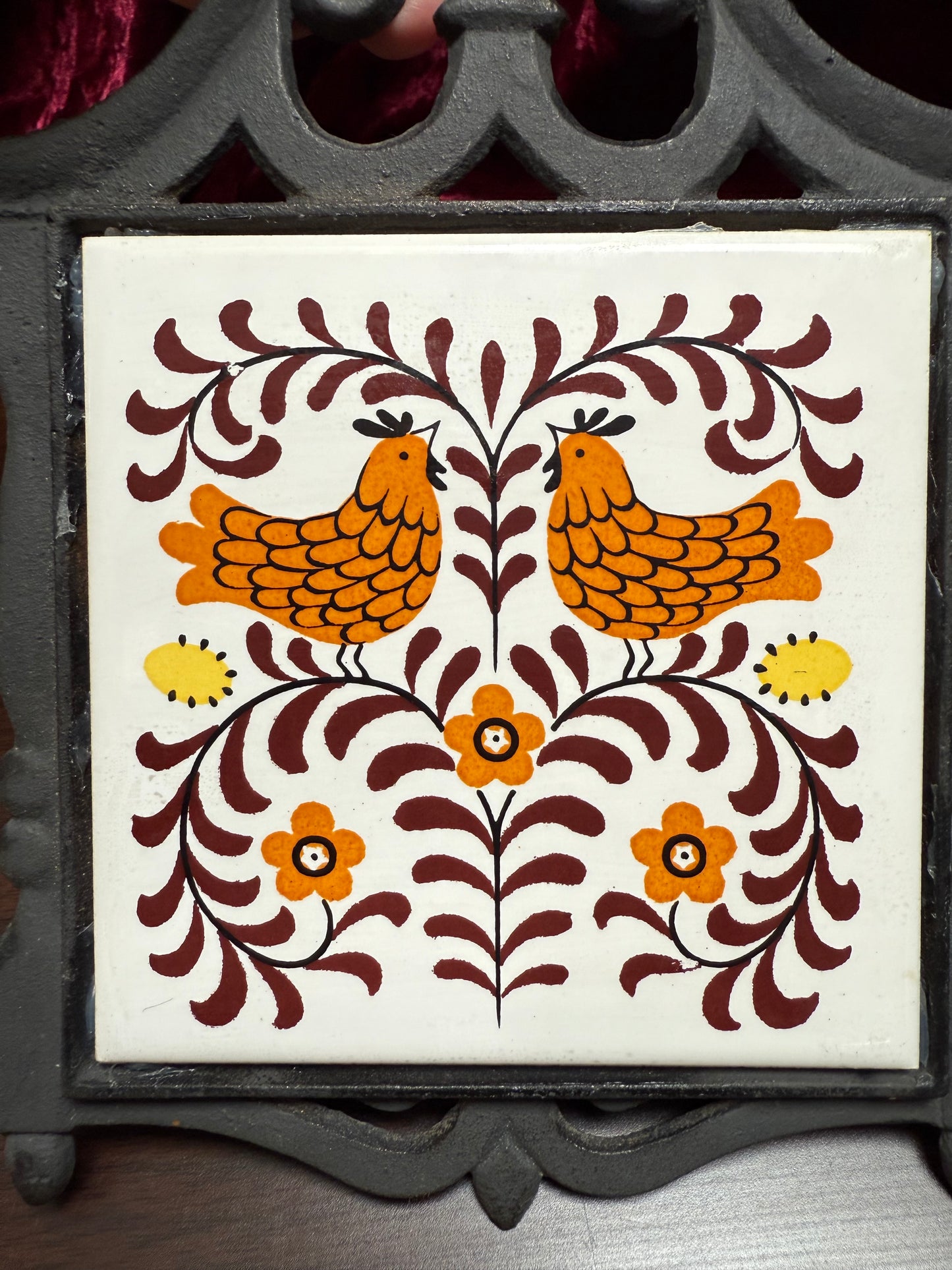 Vintage Trivet - Holt Howard Folk Art Chickens - Japan
