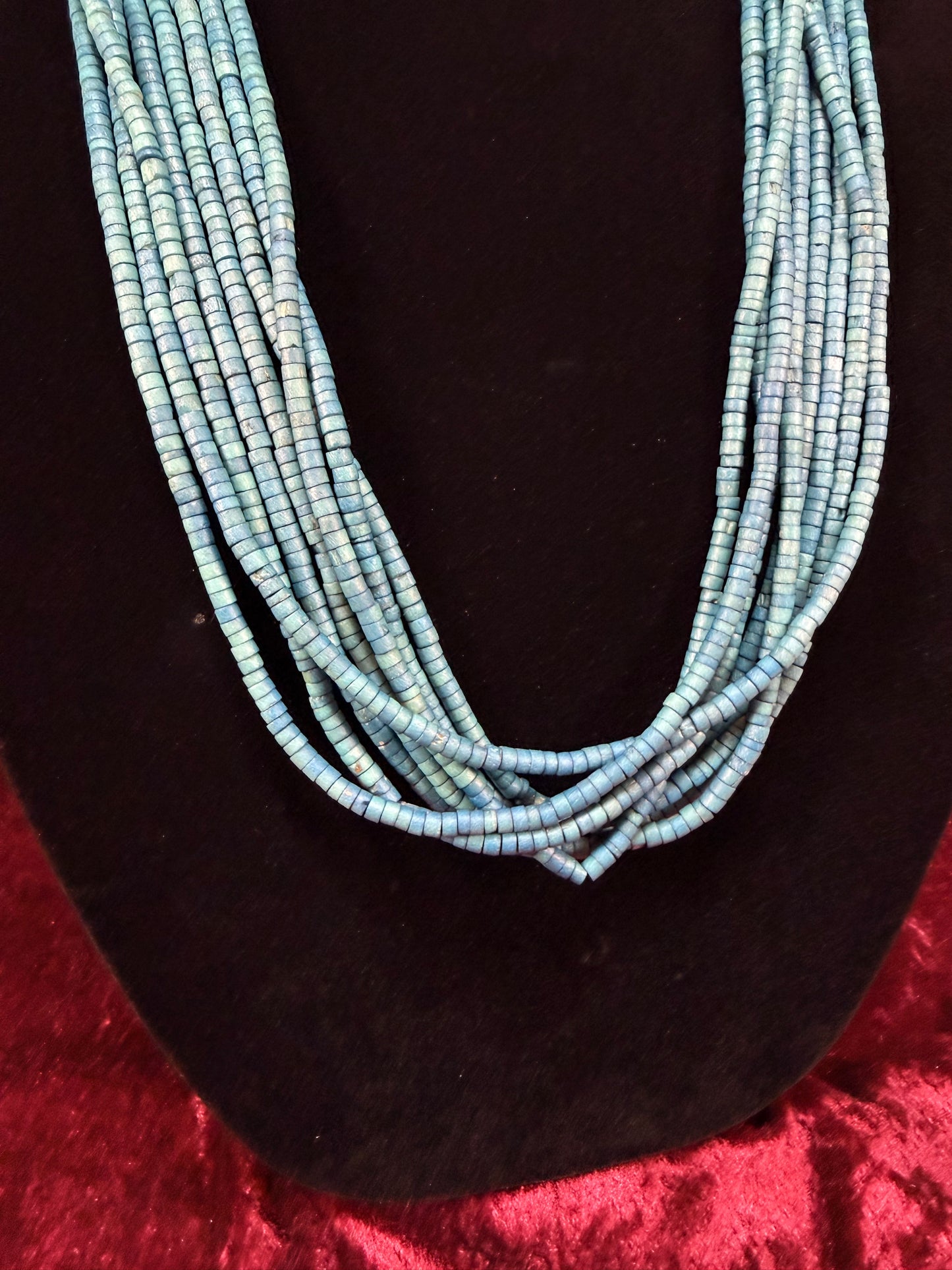 Vintage Puka Shell Necklace – Eight Strand Turquoise Tone Layered Collar