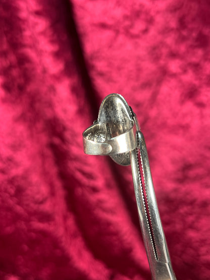 Vintage Jewelry - Adjustable Poison Ring - Sterling Silver - Green Center Stone - Taxco