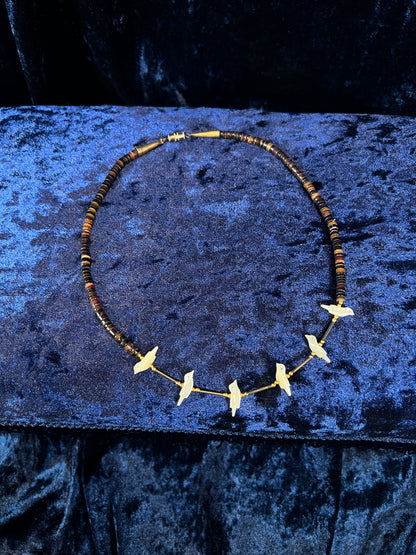 Vintage Zuni Heishi Fetish Necklace - Shell and Mother of Pearl Birds Sterling Silver Clasp