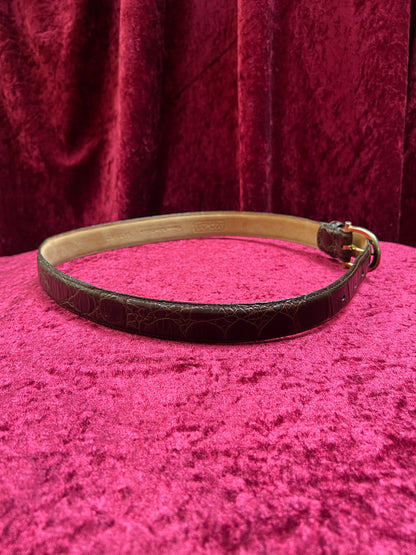 Vintage Genuine Italian Calfskin Belt – Brown Alligator Embossed with Brass Buckle -