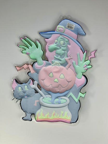 Vintage 1990s Hartin Halloween 3D Vacuform - Neon Witch & Cauldron