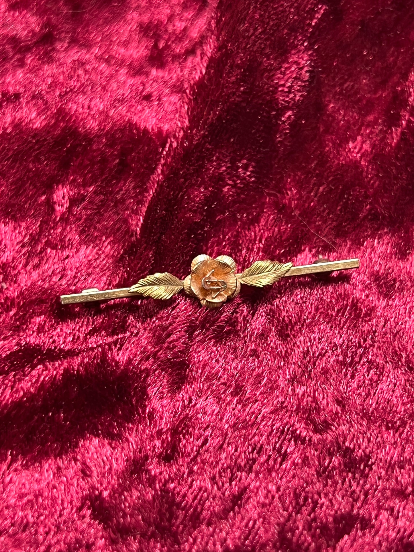Vintage Jewelry - Brooch - Gold Tone - Pink Rose - Krementz