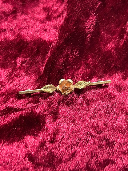 Vintage Jewelry - Brooch - Gold Tone - Pink Rose - Krementz